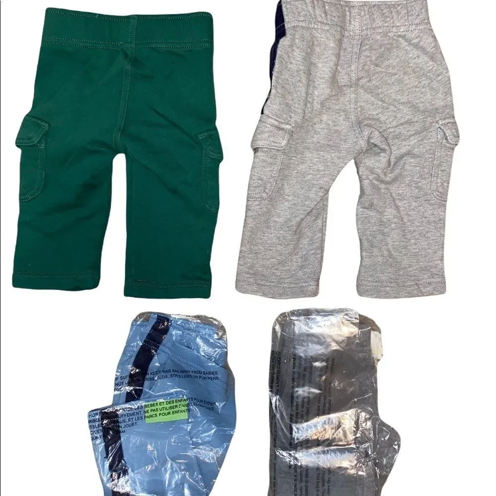 Gymboree Carters 4 Pants Lot Gray Green Blue Baby Boy 6-12 Months NWT EUC